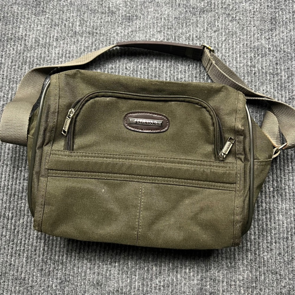 Jaguar Mens Messenger Bag Olive Green Canvas Shoulder Travel Satchel toiletry 12